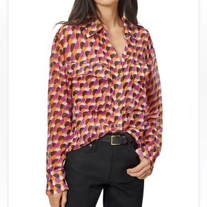 Equipment Nanine Abstract Silk Tangerine Shirt